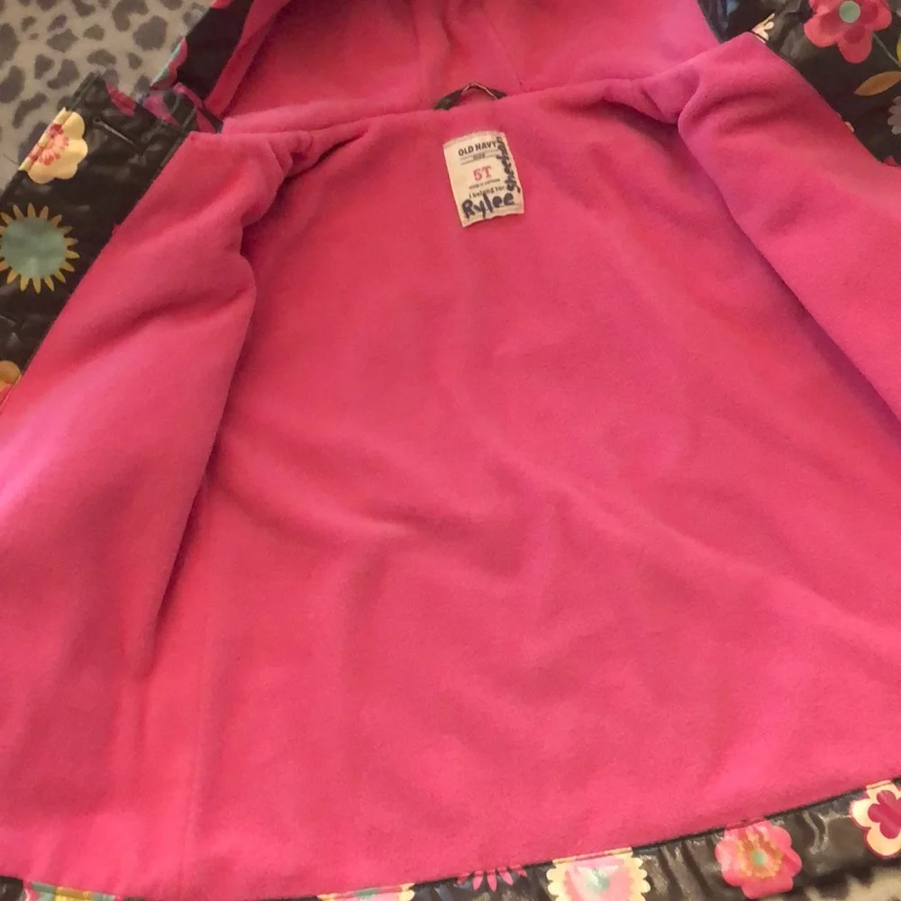 Old Navy Brown Floral Fleece Lined Raincoat Size 5T Girls